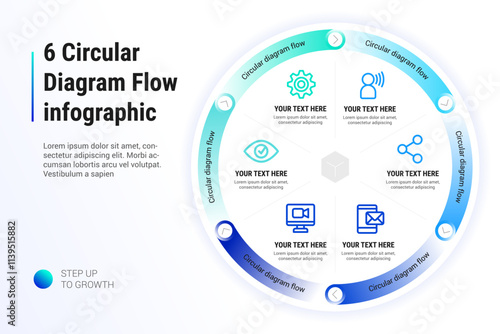 6 Circular Diagram Flow Infographic template, Modern Infographic Design Template for Business Presentations