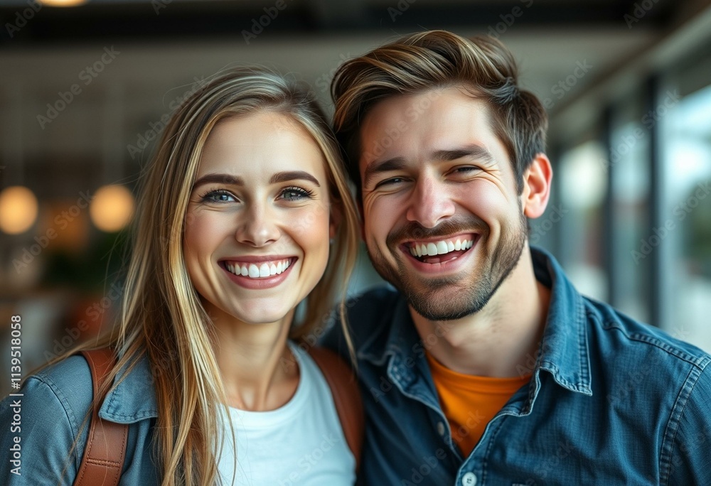 A joyful scene of two people laughing and smiling together A joyful scene of two people laughing and smiling together