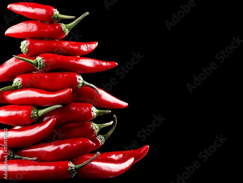 A pile of red hot chili peppers on a black background photo