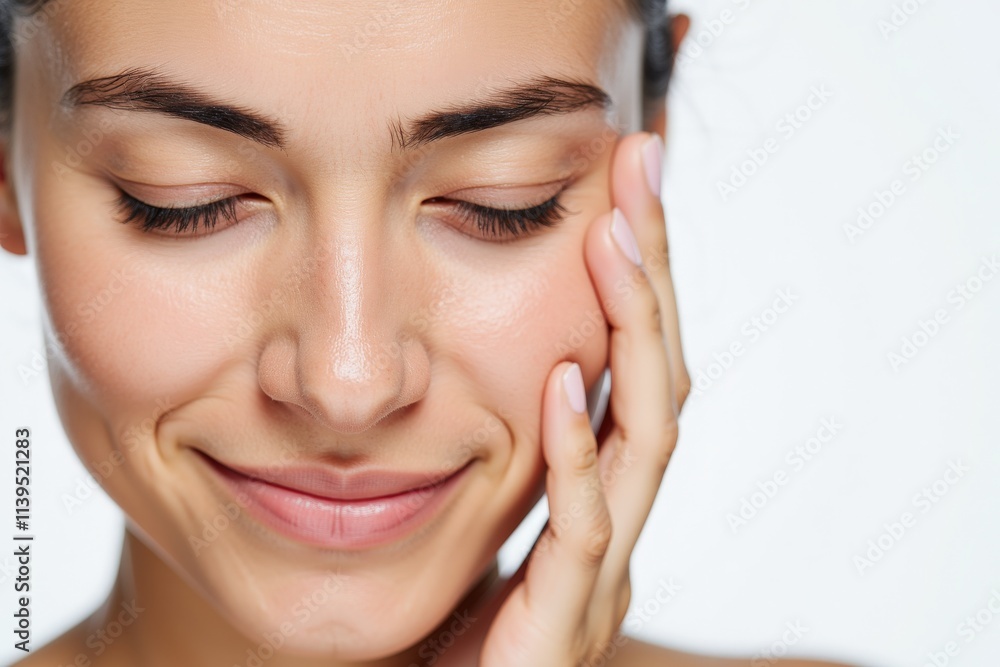 Experience Radiant Beauty: Close-Up of Woman's Face Showcasing Clear Skin and Natural Makeup, Perfect for Skincare and Beauty Product Advertising Experience Radiant Beauty: Close-Up of Woman's Face Showcasing Clear Skin and Natural Makeup, Perfect for Skincare and Beauty Product Advertising