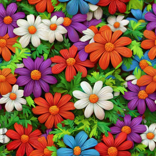 Wallpaper Mural Embroidered Daisies Daisy Floral Flower Seamless Pattern Texture Torontodigital.ca