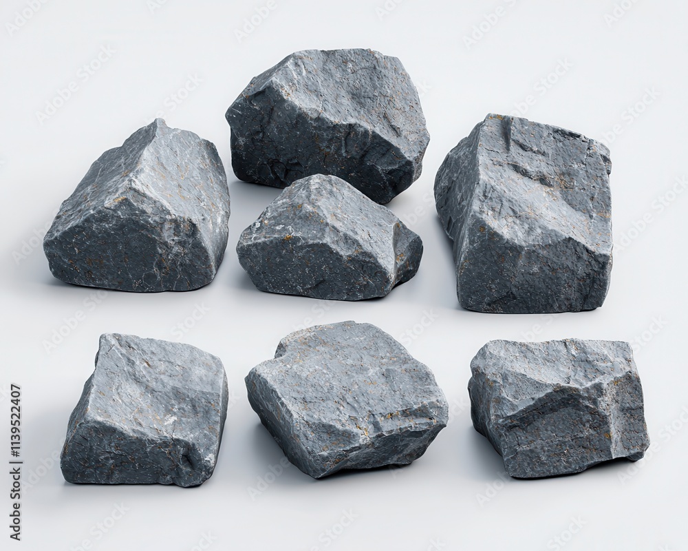 A collection of rough, gray rocks arranged artistically, showcasing their natural texture and color variations. A collection of rough, gray rocks arranged artistically, showcasing their natural texture and color variations.