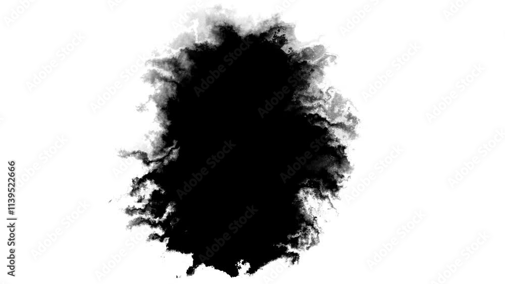 Drop ink transition, alpha channel footage, black and white Ink Drops Transition Background. luma effect. Transparent effect, isolated, flow. ink splatter blot, ink paint white brush stroke transition