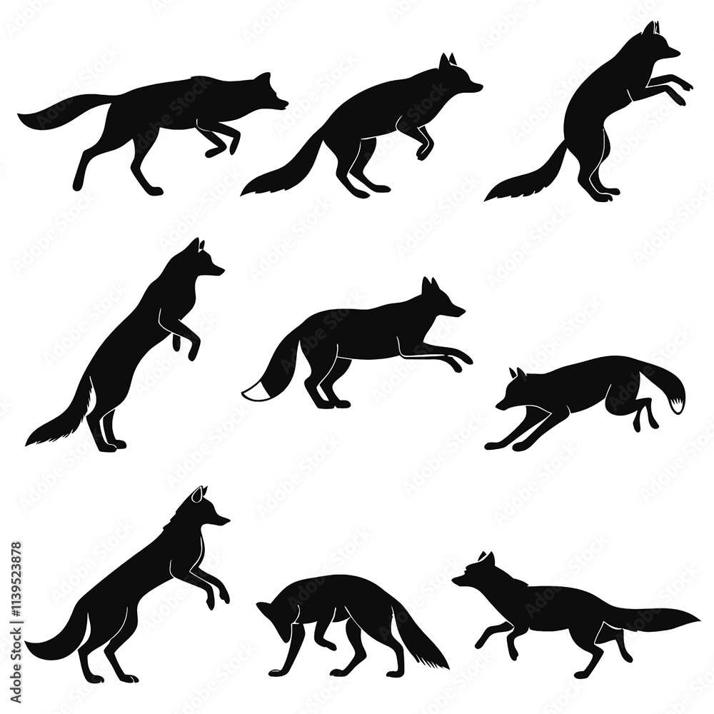 Whimsical Fox Silhouettes for Design. Foxes silhouette bundle Whimsical Fox Silhouettes for Design. Foxes silhouette bundle