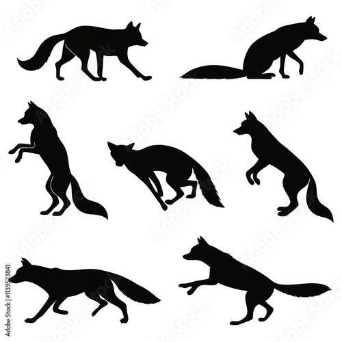 Elegant and Playful Fox Silhouettes. Foxes silhouette bundle photo