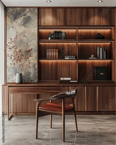 new Chinese study, high-end design, wood and bamboo furniture with minimalist aesthetics photo