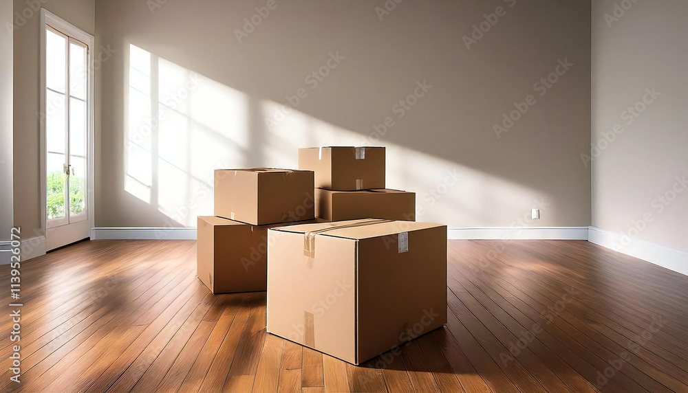 A mountain of cardboard boxes in a beautiful room. A room with light shining through the window and cardboard boxes. A mountain of cardboard boxes in a beautiful room. A room with light shining through the window and cardboard boxes.