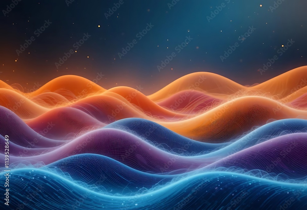 Obraz premium Gradient waves intersected by dotted lines and nodes