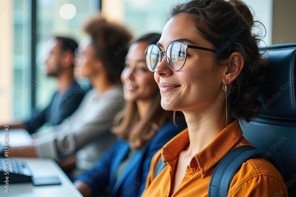 Focused Business Team in Conference Room: Engaged Employees Learning Together in Professional Setting Focused Business Team in Conference Room: Engaged Employees Learning Together in Professional Setting