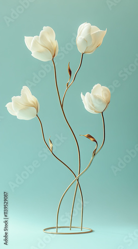 Sleek Metal Stand with Floating Golden Vines and Lights for Luxurious and Modern Displays