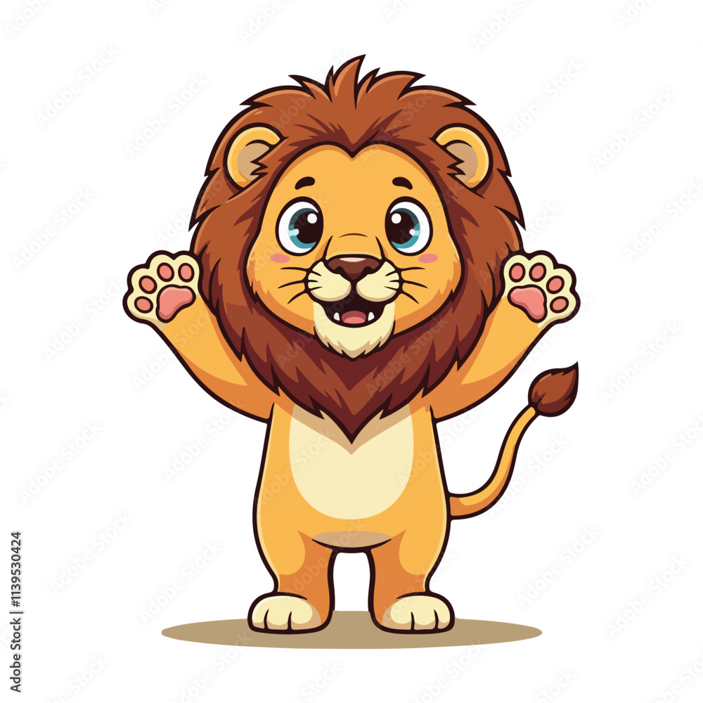 Obraz premium Cute Lion Standing Cartoon Vector Icon Illustration. Animal Nature Icon Concept Isolated Premium Vector. Flat Cartoon Style