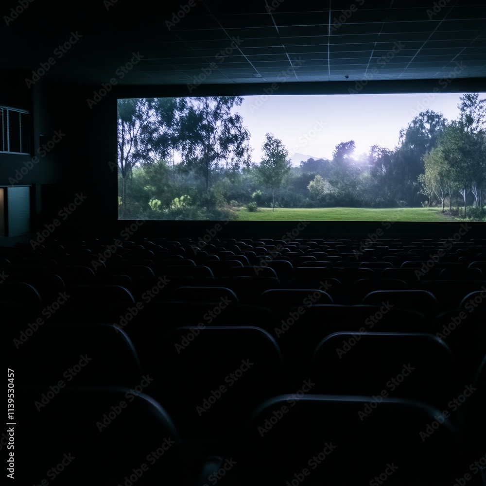 Fototapeta premium Serene Landscape Projected in Empty Movie Theater