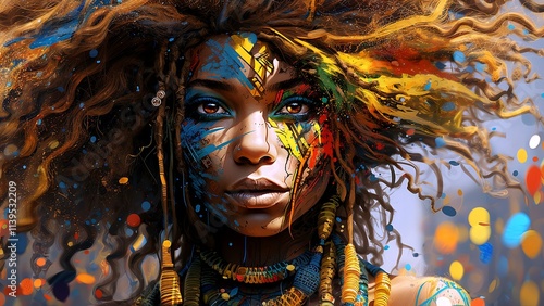 Young  woman in carnival costume. Close-up of a young woman's face.  Brazilian carnival. Carnival Festival in the Caribbean. Generate AI.