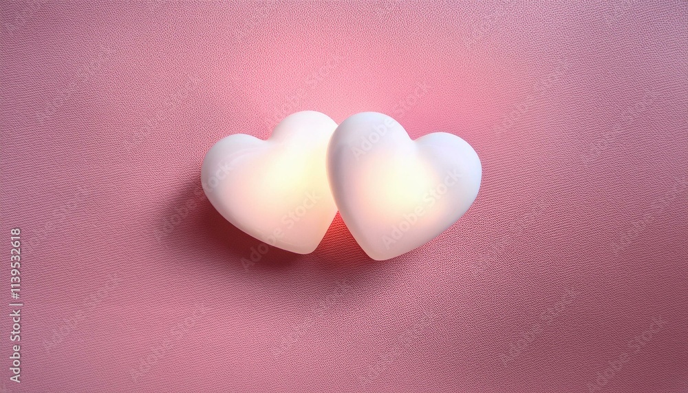 Love in Light: Two Hearts Glowing White on a Soft Pink Pastel Background Love in Light: Two Hearts Glowing White on a Soft Pink Pastel Background
