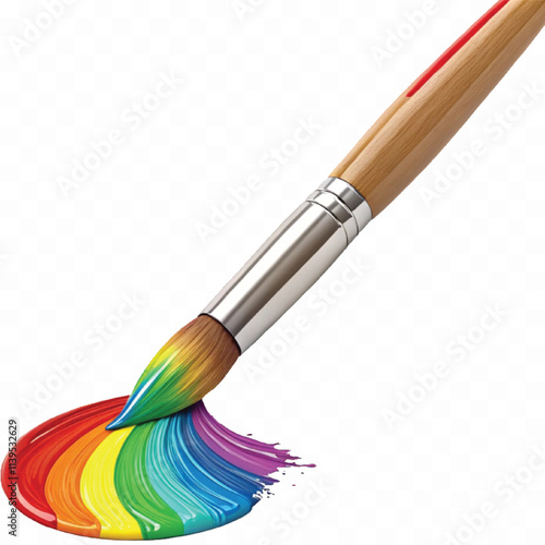Abstract 3d Three dimensional  artist brush with glossy colourful painting isolated on white background