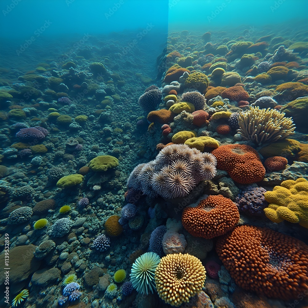 Ocean Coral Reef Affected by Pollution and Climate Change water pollution Illustration Ocean Coral Reef Affected by Pollution and Climate Change water pollution Illustration