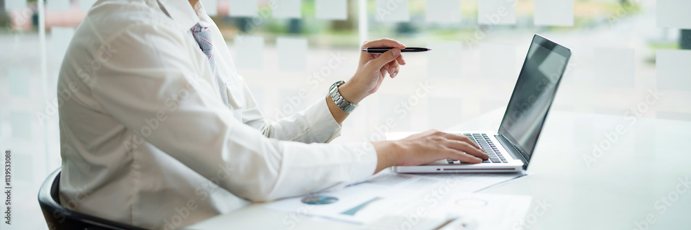 Fototapeta premium Businessman Analysis Business Accounting working with&nbsp;Individual income tax return Accounting concept