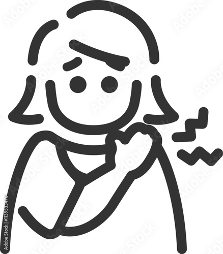 肩こりが酷い、女性のアイコン（線画）のイラスト