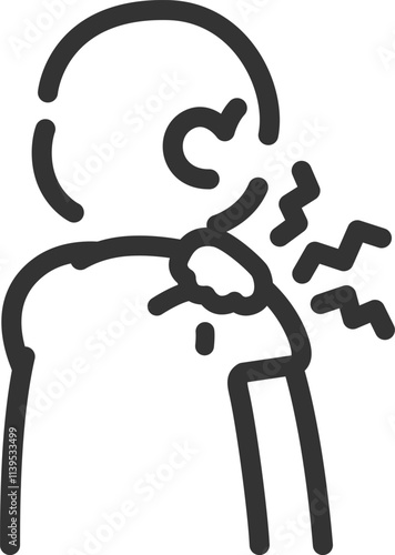 肩こりが酷い、男性の後ろ姿のアイコン（線画）のイラスト