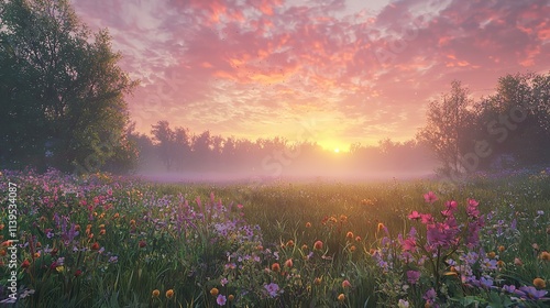 Colorful Spring Sunrise on Meadow 16K Resolution