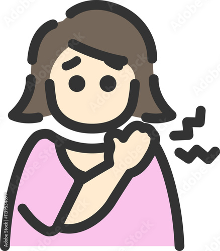 肩こりが酷い、女性のアイコン（線画カラー）のイラスト