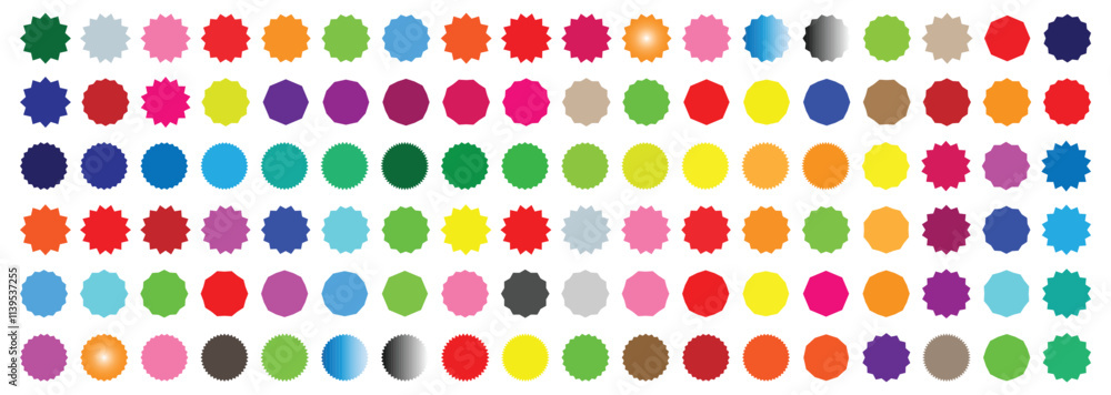 Minimalist Vector Geometric Shapes Set. Set of sale tags, stickers with various colors and designs. Modern Symbols, Labels and Icons. Stars, Flowers and Circles with ZigZag Edge Minimalist Vector Geometric Shapes Set. Set of sale tags, stickers with various colors and designs. Modern Symbols, Labels and Icons. Stars, Flowers and Circles with ZigZag Edge
