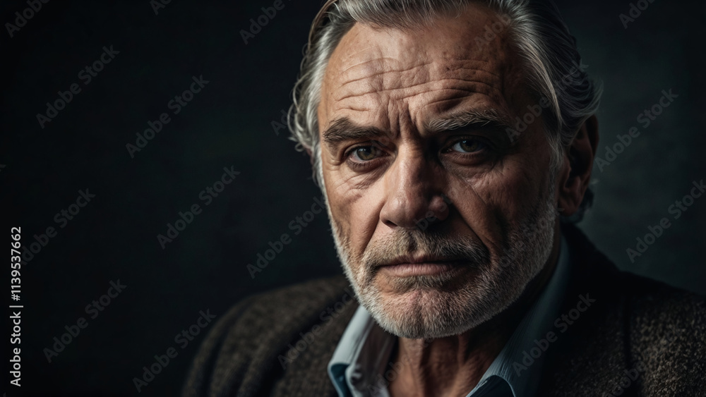 Obraz premium man with beard A Distinguished Older Man with a Strong Jawline Staring Directly into the Camera 