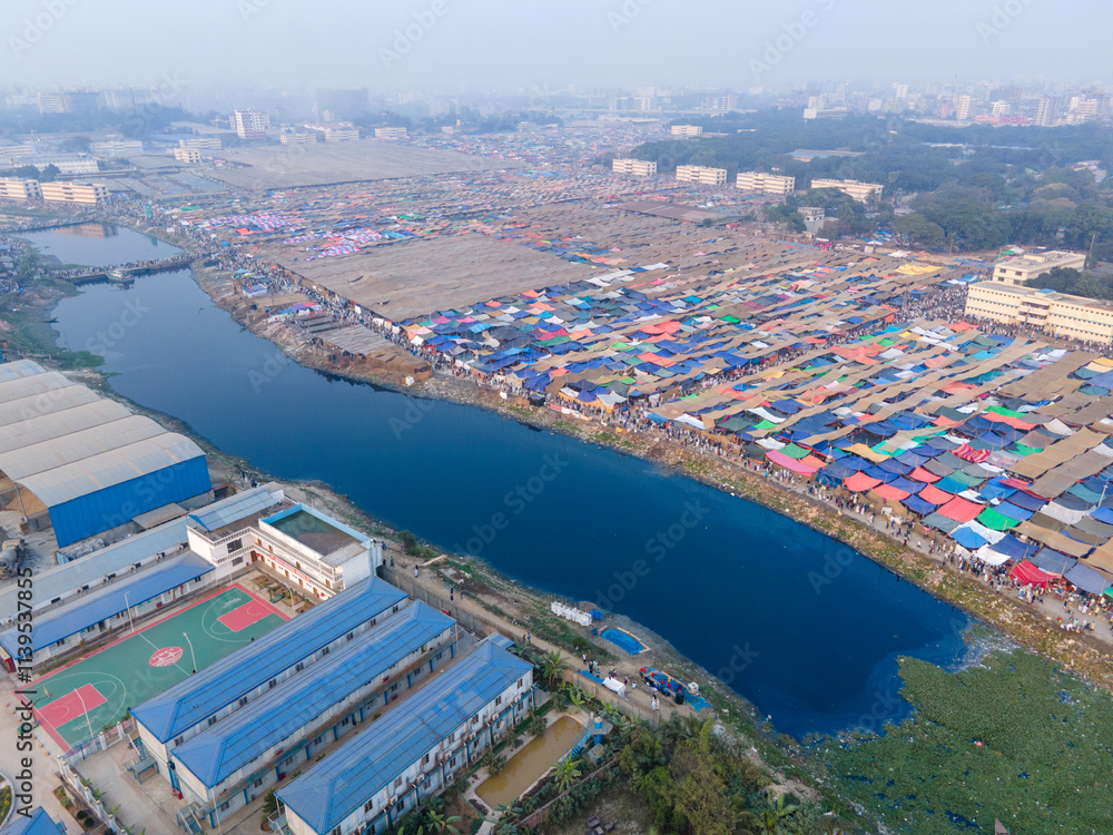 Naklejka premium Aerial View of Annual Muslim Gathering - Biswa Ijtema in Bangladesh