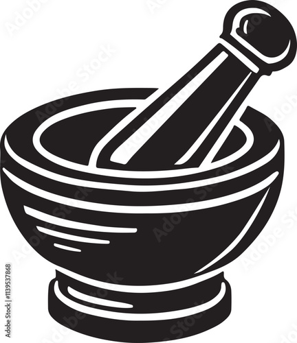 Mortar and pestle isolated silhouette vector art, mortar and pestle line art vector illustration