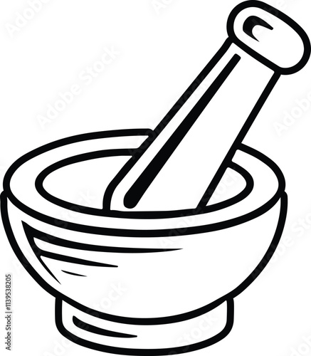 Mortar and pestle isolated silhouette vector art, mortar and pestle line art vector illustration