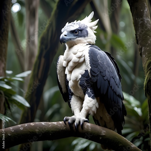 Harpy Eagle on a Tree Branch, harpy eagle, Amazon rainforest bird, majestic predator, avian beauty, tropical apex hunter, jungle raptor, wildlife portrait, freedom, no people, mammal, alone, majestic photo