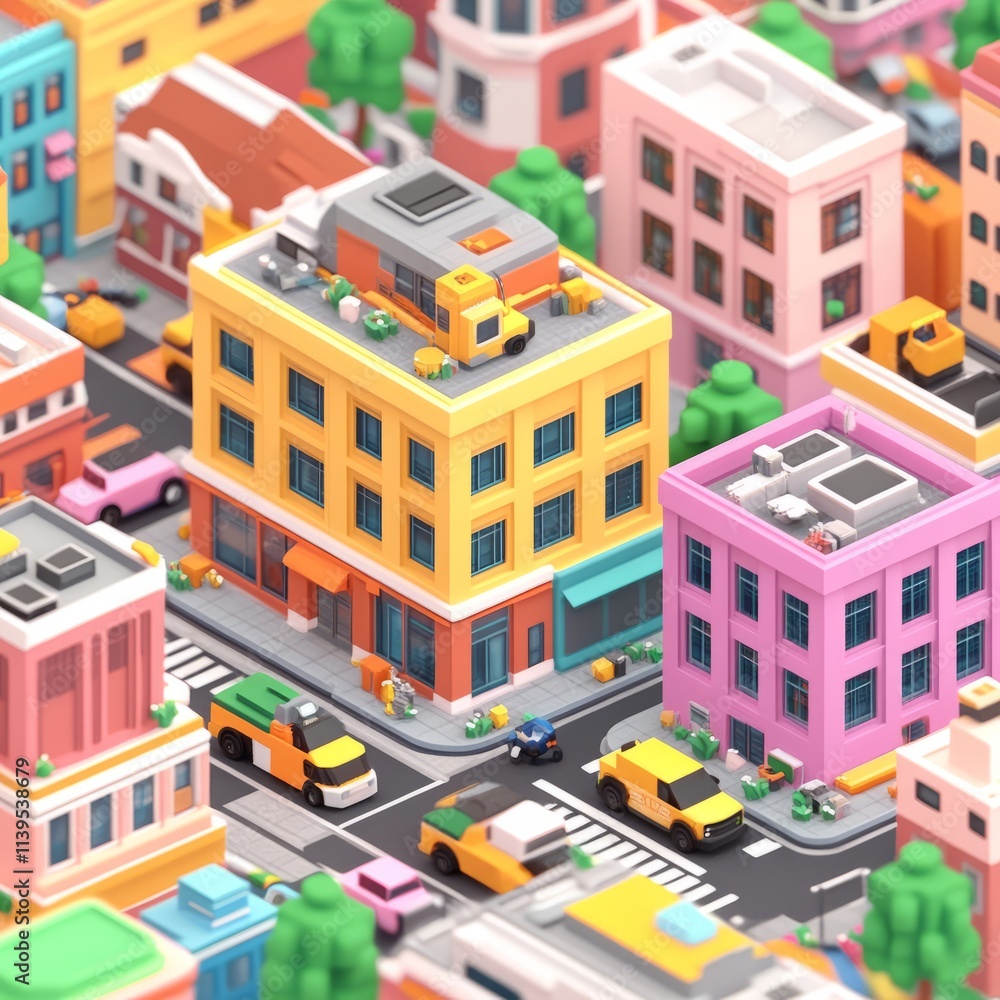 Vibrant Cityscape A Charming Low-Poly 3D Model Vibrant Cityscape A Charming Low-Poly 3D Model