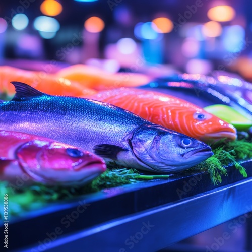 Vibrant Seafood Display at Night Market