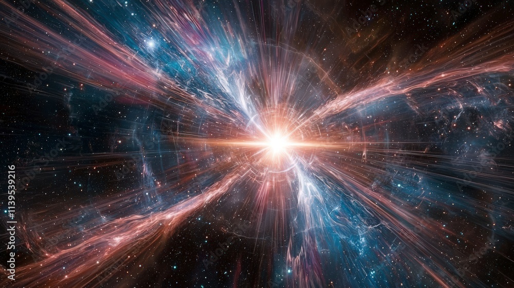 Fototapeta premium Cosmic explosion igniting dark space outer galaxy digital artwork stellar environment wide-angle view energy concept