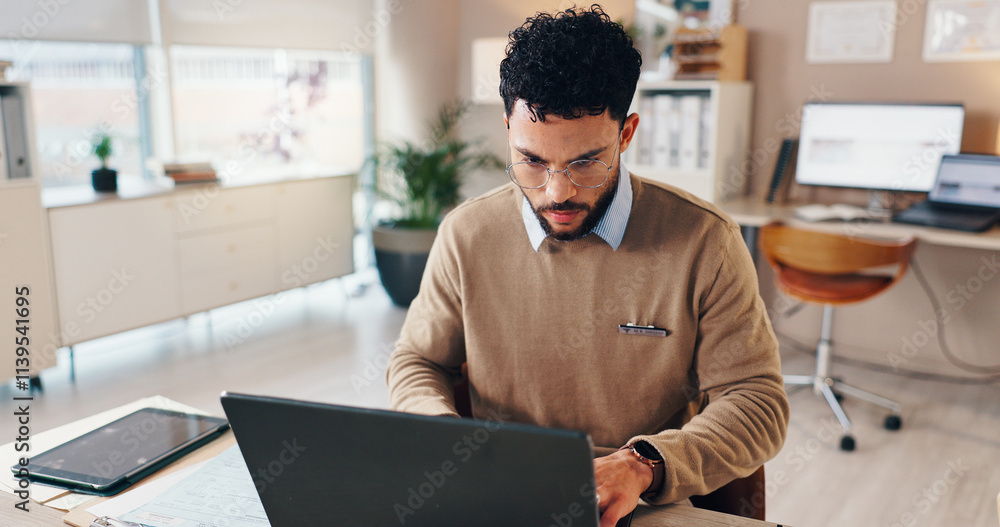 © peopleimages.com - Doctor, man or typing on laptop in hospital for checking patient information, medical records or treatment research. Healthcare, admin and technology for test results or online prescription in clinic