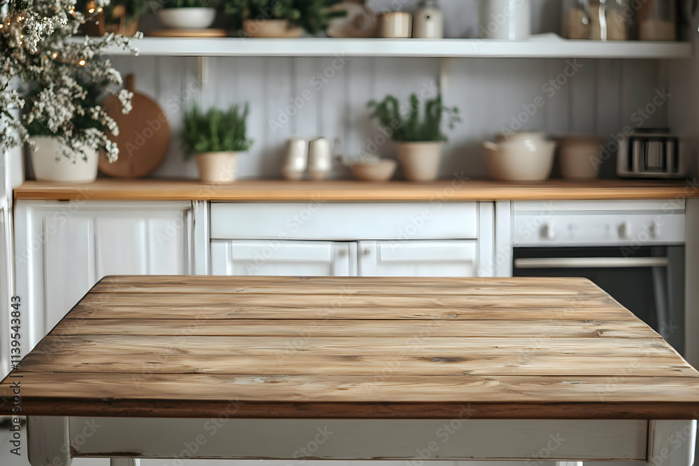 Rustic Wooden Tabletop in Cozy Kitchen Illustration Rustic Wooden Tabletop in Cozy Kitchen Illustration