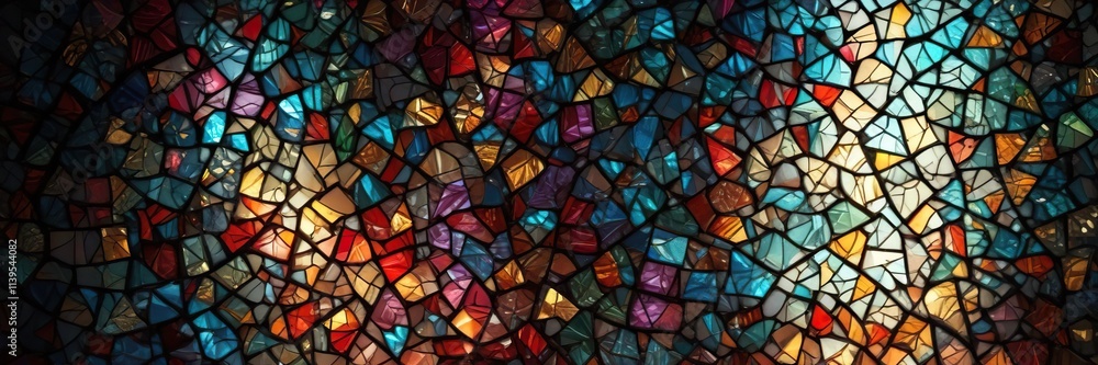 Stained glass mosaic artwork with scattered pieces of color in a shimmering light effect, radiant colors, broken glass, colorful pieces Stained glass mosaic artwork with scattered pieces of color in a shimmering light effect, radiant colors, broken glass, colorful pieces