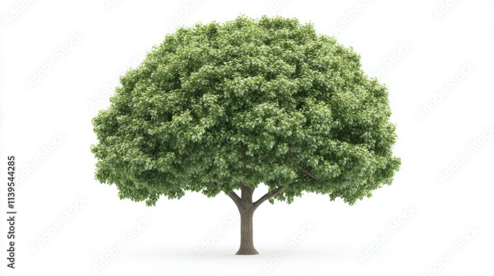Flat Tree Icon: A round green canopy tree with a bold brown trunk, isolated on a white background. Flat Tree Icon: A round green canopy tree with a bold brown trunk, isolated on a white background.