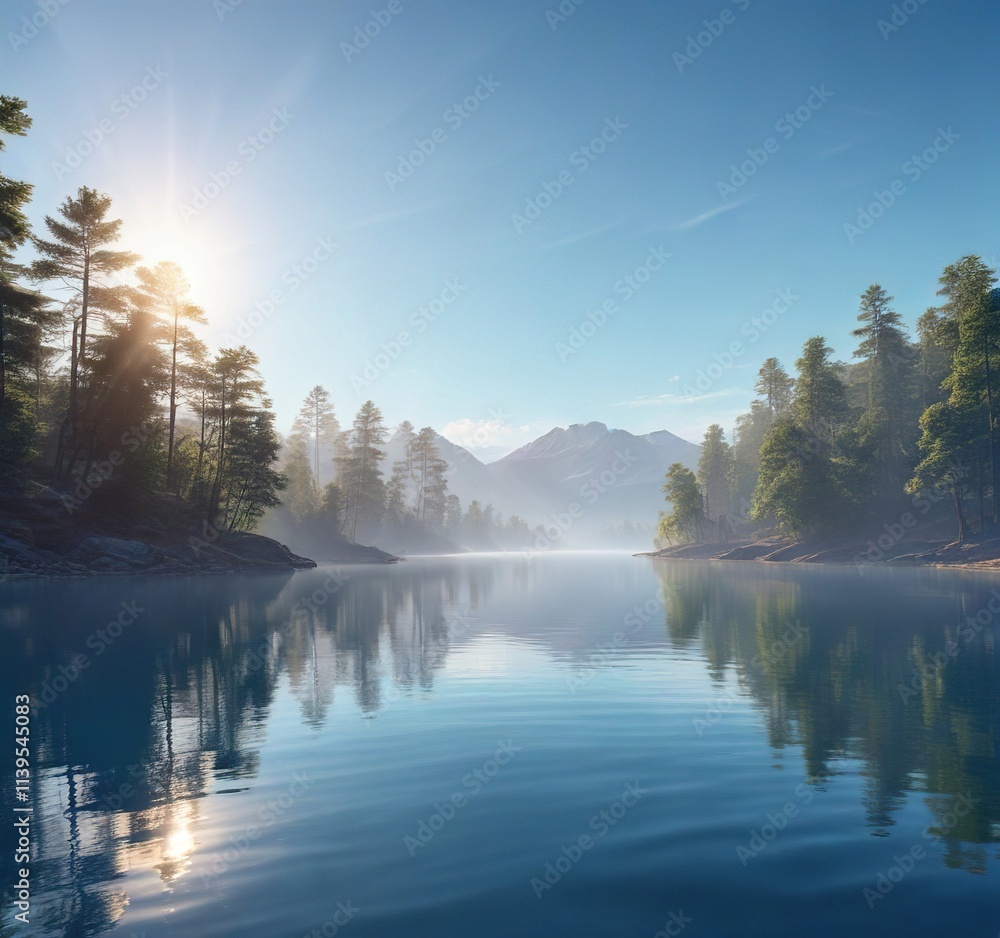 Serene blue gradient background with soft sunlight and gentle sun rays on a tranquil lake, serene, rays Serene blue gradient background with soft sunlight and gentle sun rays on a tranquil lake, serene, rays