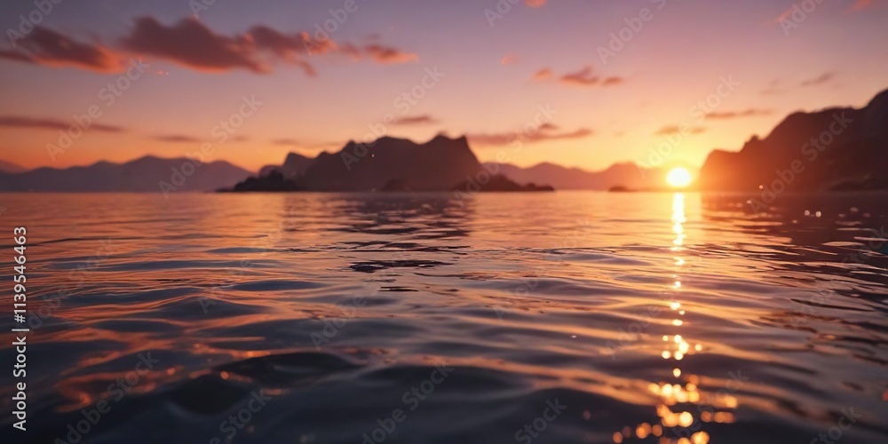 Obraz premium Glowing sunset on the water with strong bokeh effect, orange lights, glowing sunset, warm glow