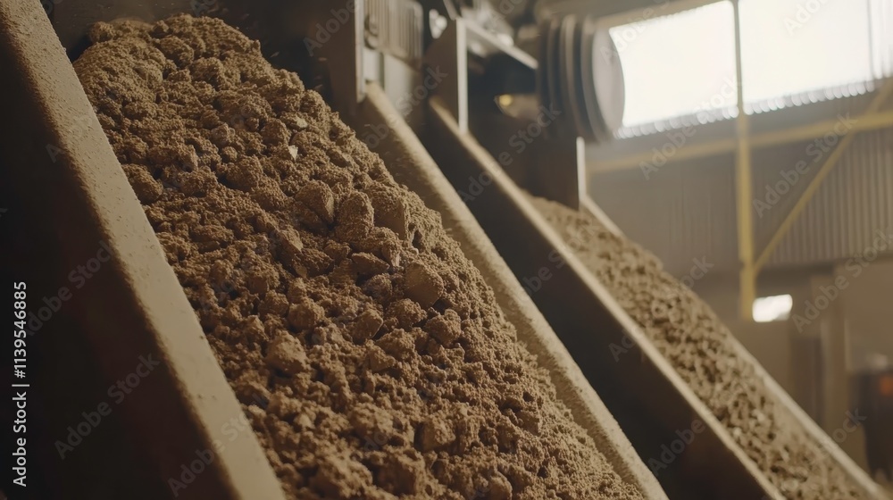 Industrial sand piles in manufacturing facility Industrial sand piles in manufacturing facility