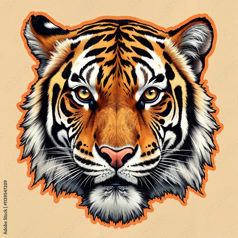 Powerful Tiger Portrait with Intense Gaze and Dramatic Lighting, Print for T-Shirt Powerful Tiger Portrait with Intense Gaze and Dramatic Lighting, Print for T-Shirt