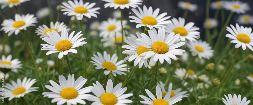 Chamomile flowers swaying gently in the breeze , gentle, peaceful, serene Chamomile flowers swaying gently in the breeze , gentle, peaceful, serene