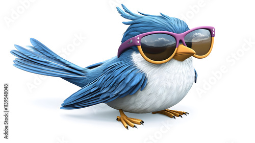 Stylish blue bird wearing sunglasses photo