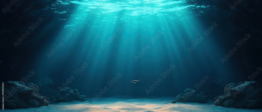 Fototapeta premium wildlife rescue rehabilitation concept. A serene underwater scene with rays of sunlight filtering through the water, illuminating the ocean floor and creating a tranquil ambiance.