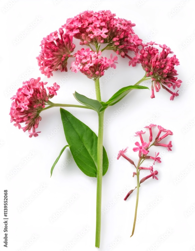 Obraz premium Close up photo of a red valerian, centranthus ruber, with clear focus and isolated on a white background