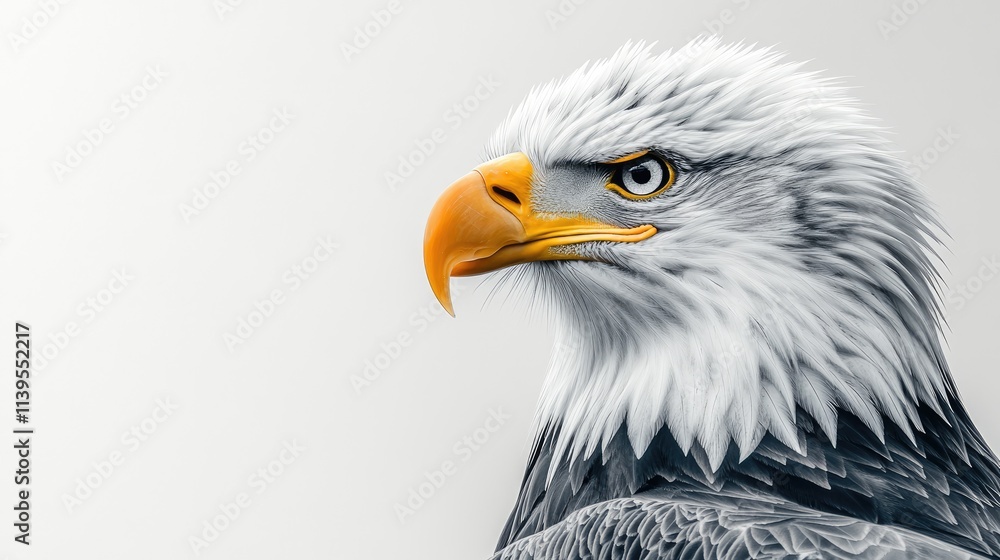 Majestic bald eagle profile portrait against a white background. Majestic bald eagle profile portrait against a white background.