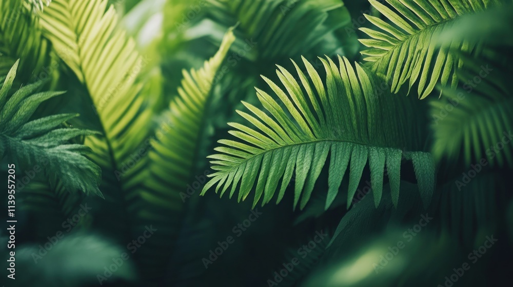 Obraz premium Lush green tropical fern foliage close-up.