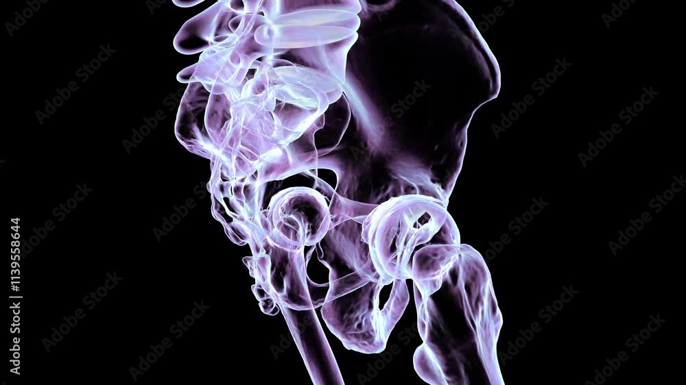 3D animation of human pelvic bones anatomy in colorful X-ray style ...