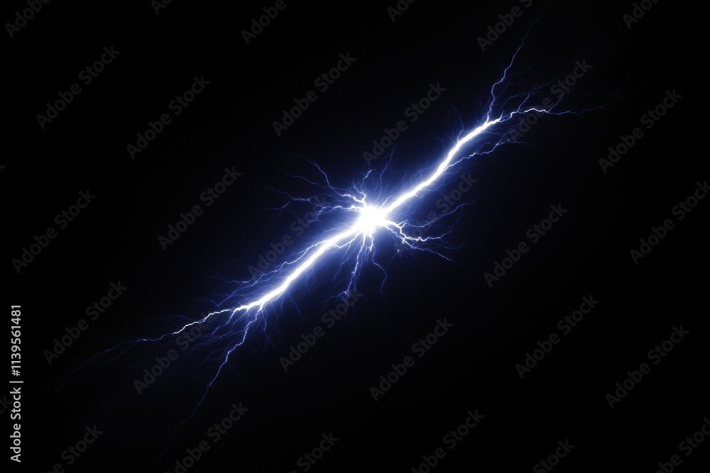 Intense flash of lightning illuminates the night sky. Intense flash of lightning illuminates the night sky.